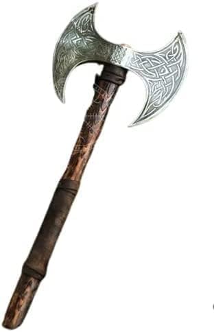 Viking store Viking Axe Double Sided Axe Hatchet Medieval Viking Double-Edged Ax Norse Style Ax Replica with Wooden Handle Nordic Dual Blade for Cosplay, Display & Collectors