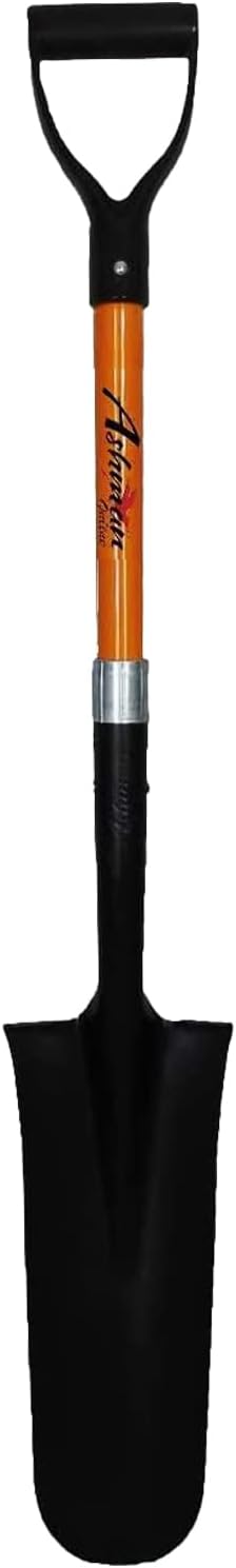 Ashman Drain Spade Shovel (1 Pack) - 27 Inches Long Handle Spade with D Handle Grip - Durable Handle with a Thick Metal Blade - Multipurpose Premium Quality Orange Shovel.