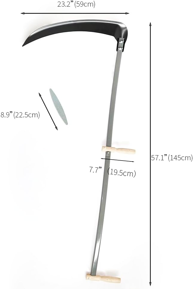 Professional Scythe with Sharpening Stone - 57.1" Heavy-Duty Steel Blade & Wood Handle for Efficient Grass Cutting, Weed Trimming, Lawn Care, Yard Maintenance