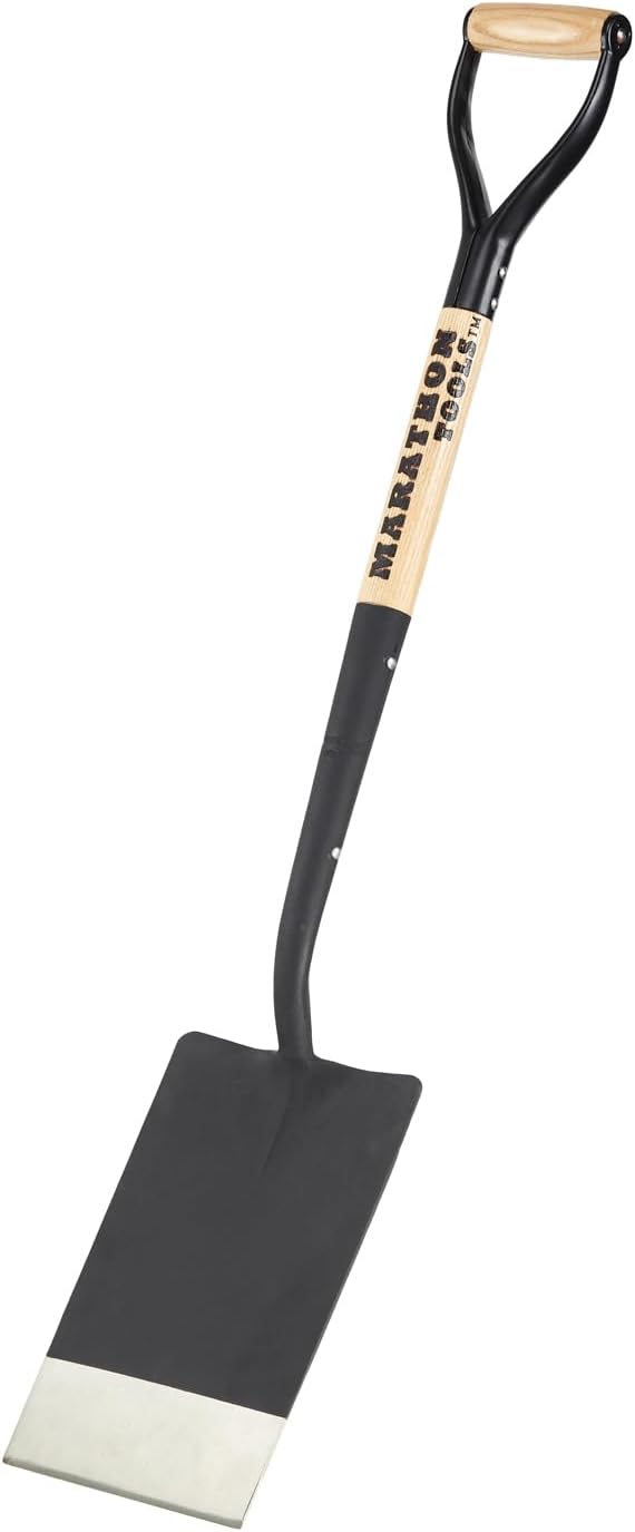 Heavy-Duty Digging Spade. Thick One Piece Forged Steel Blade and Firmly Riveted Lightweight Very Strong Graceful Ash-Wood Handle. Weight 6.5 lb. Height 41 inch. Blade 8 x 12 inch.