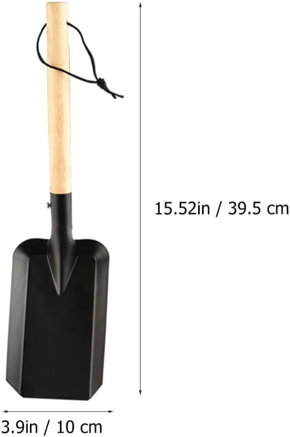 Veemoon Small Fireplace Ash Shovel Gardening Shovel with Wood Handle Iron Coalshovel for BBQ Fireplace Ash Sweep Planting Supplies Outdoor Hiking Indoor and Outdoor, 15inch Black