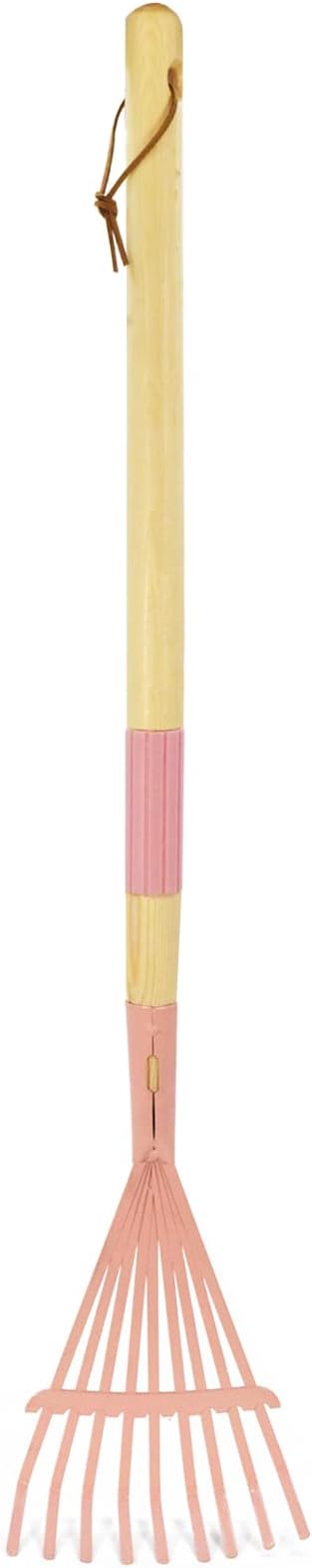 Kids Leaf Rake-Small Wooden Handle Leaf Rake with Metal Tines, 27inches /69cm Length, for Kids Enjoy Garden Cleaning Activities (Pink)