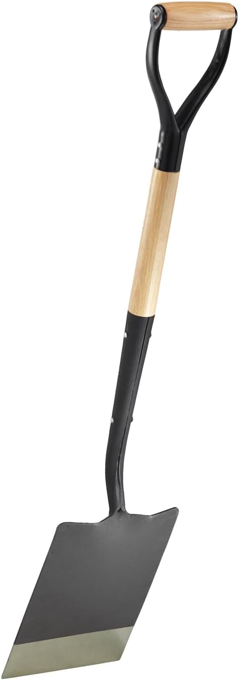 Heavy-Duty Digging Spade. Thick One Piece Forged Steel Blade and Firmly Riveted Lightweight Very Strong Graceful Ash-Wood Handle. Weight 6.5 lb. Height 41 inch. Blade 8 x 12 inch.