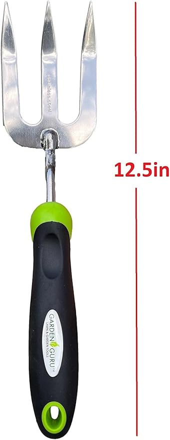 Garden Guru Stainless Steel Hand Weeder Fork Tool – Rust Resistant Stainless Steel – Ergonomic Handle – Great for Planting, Spreading Mulch, Weeding, Loosening & Transplanting Soil (4 Pack)