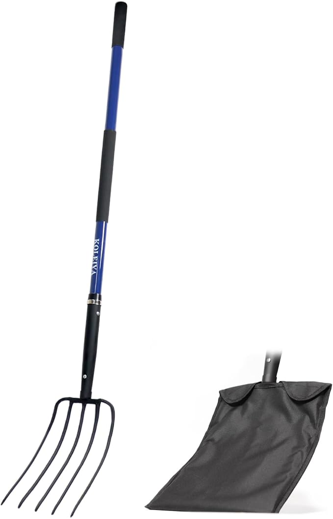 Pitch Fork,Pitchforks for Gardening with Fiberglass Handle,Pitchfork for Ardwork, Farming, and Outdoors,Garden Fork 5 Tine 57 inches Blue