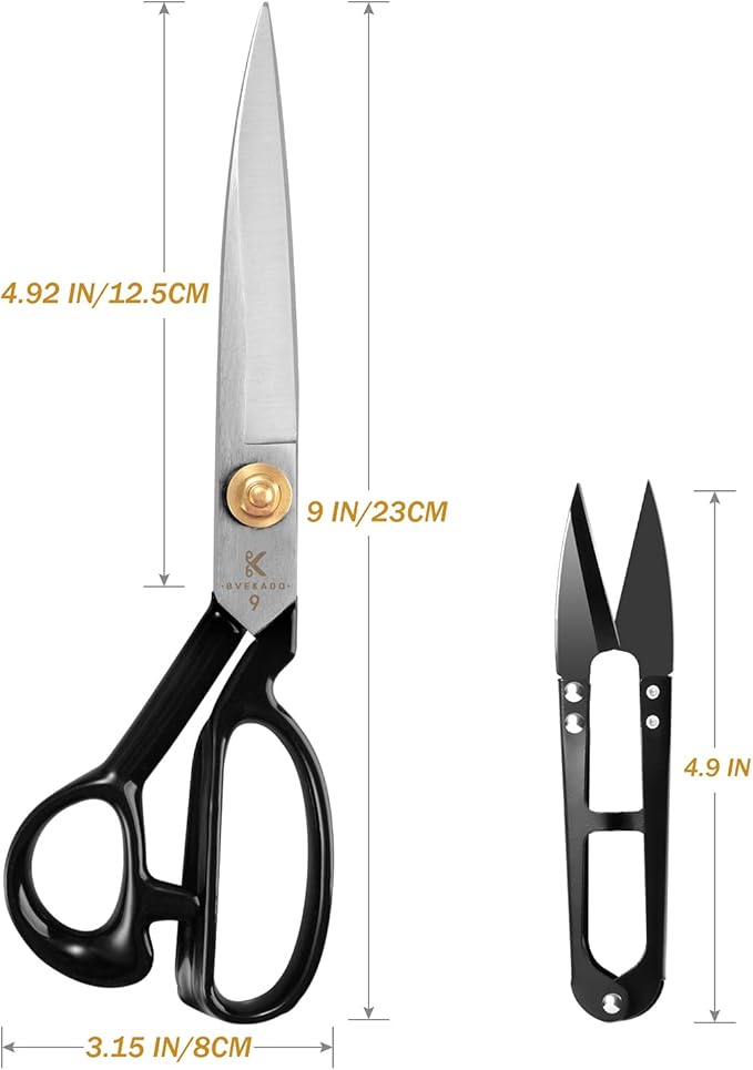 BVEKADO Sewing Scissors 9 Inch, Fabric Dressmaker Scissors Heavy Duty Shears for Tailors Dressmaking, Professional for Upholstery Crafting-Cutting Fabric Leather Paper(High-carbon Steel) White