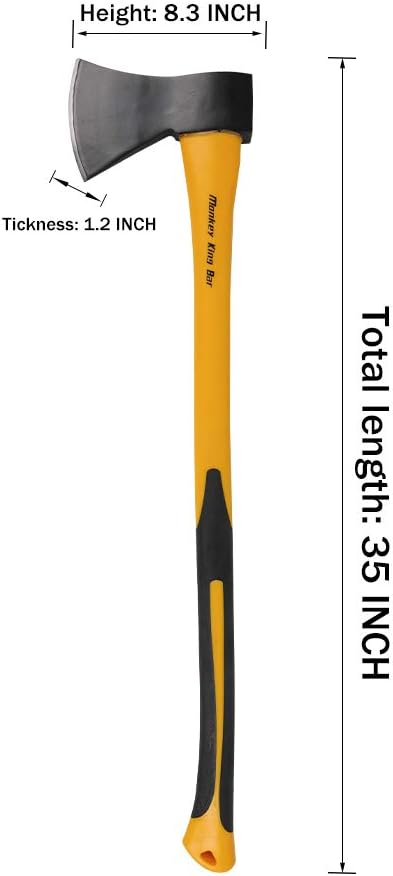 Monkey King Bar-35 Long Firewood Splitting Axe with Fiberglass Handle-Protective Carrying Sheath Included(Yellow/Black)