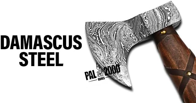 PAL 2000 KNIVES Custom Handmade Damascus Steel Axe - Hatchet Tomahawk Axe, Knife, Solid Rose Wood Handle - Inch - Ax