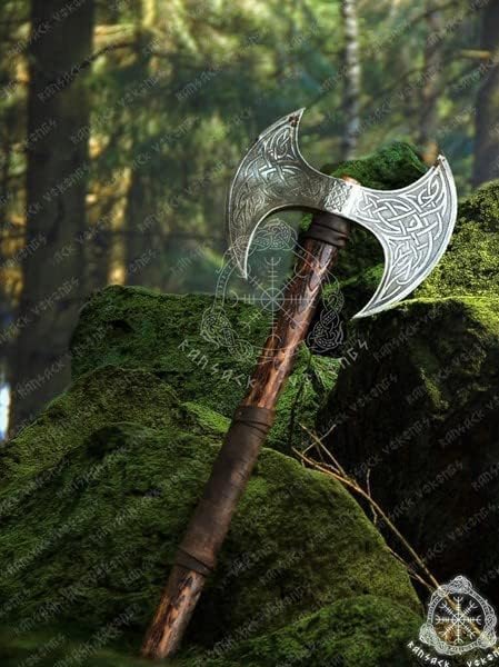 Viking store Viking Axe Double Sided Axe Hatchet Medieval Viking Double-Edged Ax Norse Style Ax Replica with Wooden Handle Nordic Dual Blade for Cosplay, Display & Collectors
