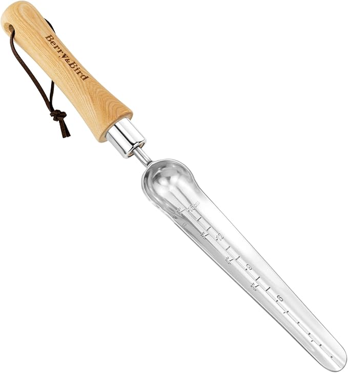 Berry&Bird Seeding Widger,Stainless Steel Seed Dibber Tool with Measuring Scale,Wooden Handle Garden Bulb Trowel for Seed Planting Tool Hand Shovel Planter Transplanter Dibber Soil Digginng