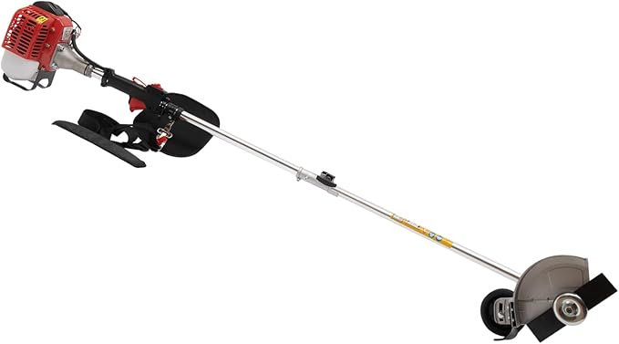 26cc 2-Stroke Gas Weed Trimmer, Air-Cooled 2-Stroke Cordless Lawn Edger Gas String Trimmer with Handle & Shoulder for Lawn & Edging (2 Blade Heads)