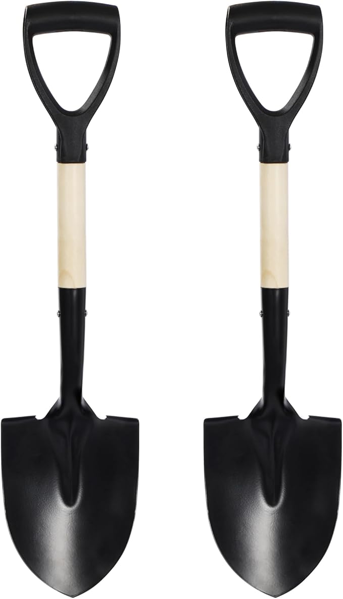 REDCAMP 27" Shovel for Digging, Garden Spade Tool with D-Handle, Manganese Steel Wooden Handel Spade Digging Tool,Beach,Sand Car Snow Shovel, 2 Pack