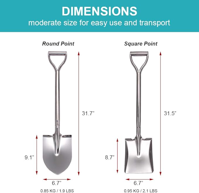 31.5 Inch Flat Head Garden Shovel, D Handle Square Flat Spade Shovel for Gardening, All Stainless Steel Made
