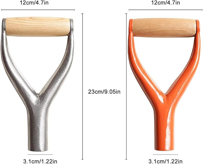 CALIDAKA Shovel D Grip Handle 3.1cm/1.22inch Inside Diameter Metal Replacement With Wooden Grip for Garden Digging Raking Tool 9.05x4.7inch