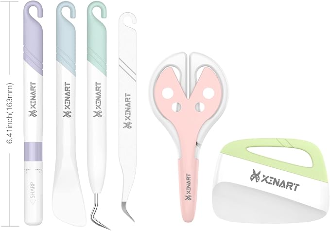 Xinart Weeding Tools Set for Cricut Vinyl Craft Knife/Weeder/Scraper/Spatula/Tweezers/Scissors Basic Weed Removal Tool Kit Weeding Cardstock