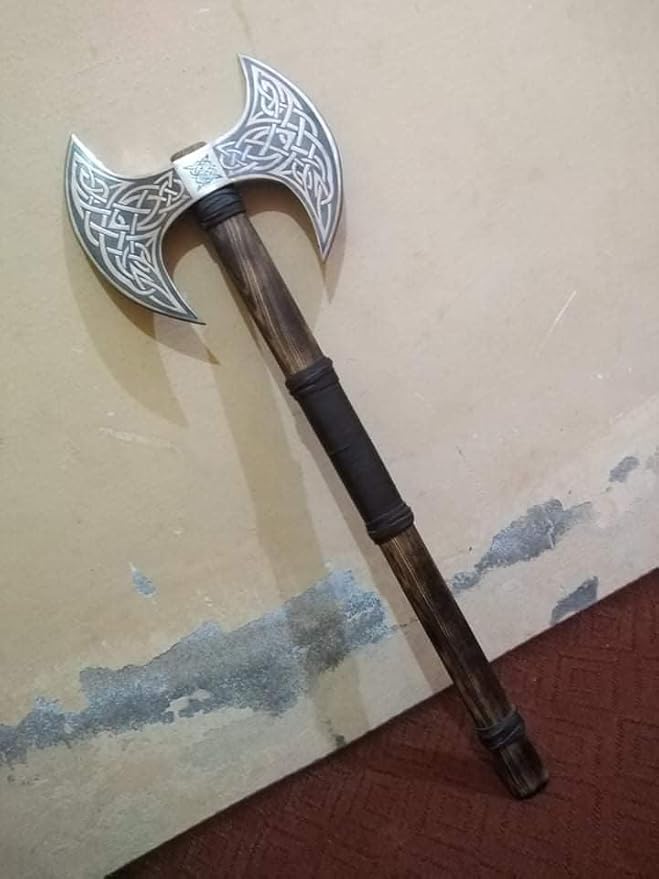 Viking store Viking Axe Double Sided Axe Hatchet Medieval Viking Double-Edged Ax Norse Style Ax Replica with Wooden Handle Nordic Dual Blade for Cosplay, Display & Collectors