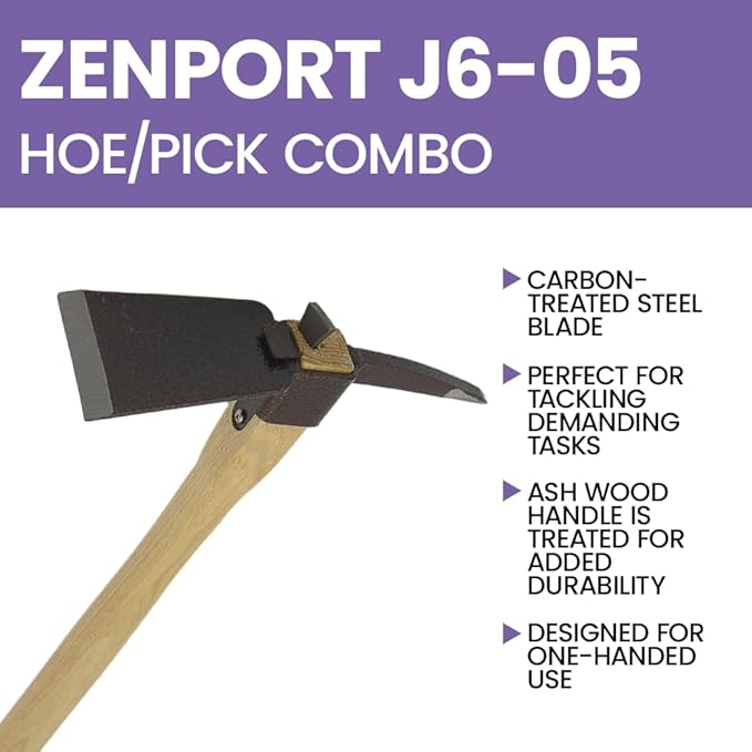 Zenport J605 Planting Hoe, 2.5-Inch Wide Carbon Steel Blade, 3-Inch Pick, Wood