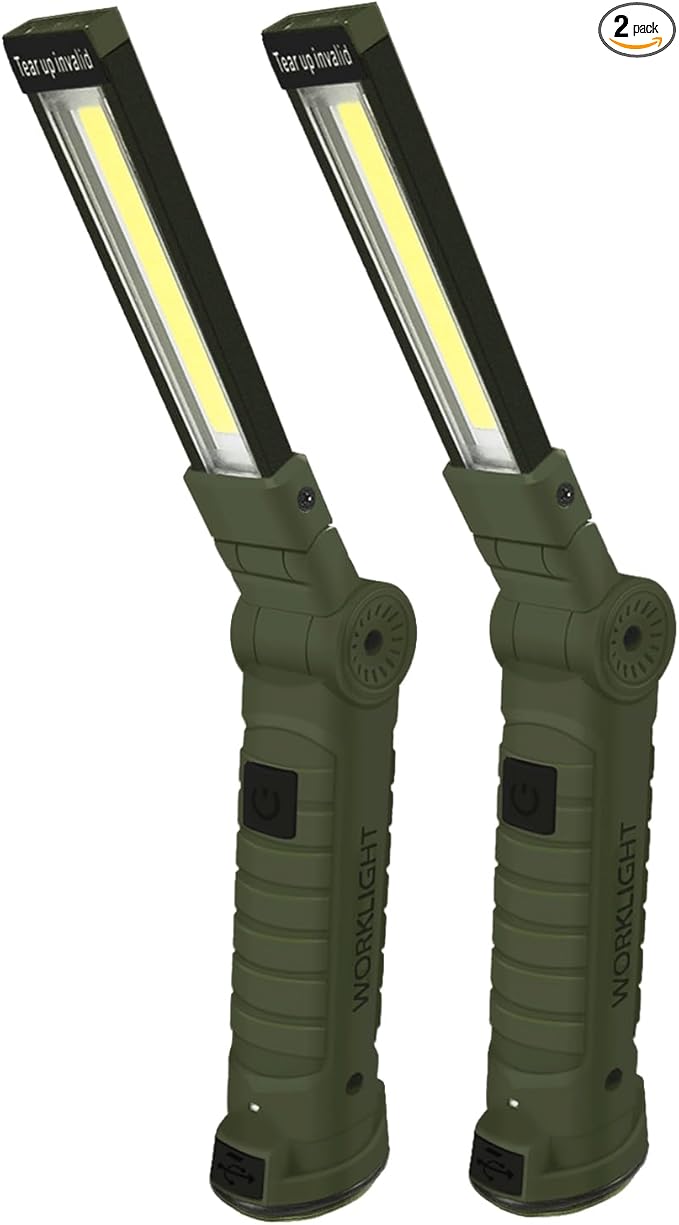 Working Light Portable, Rechargeable Work Lights with Magnetic Base Hanging Hook,360° Rotate 5 Modes,COB LED 700 Lumens Foldable Inspection Light for Car Repair, Grill and Outdoor Use(2pack)