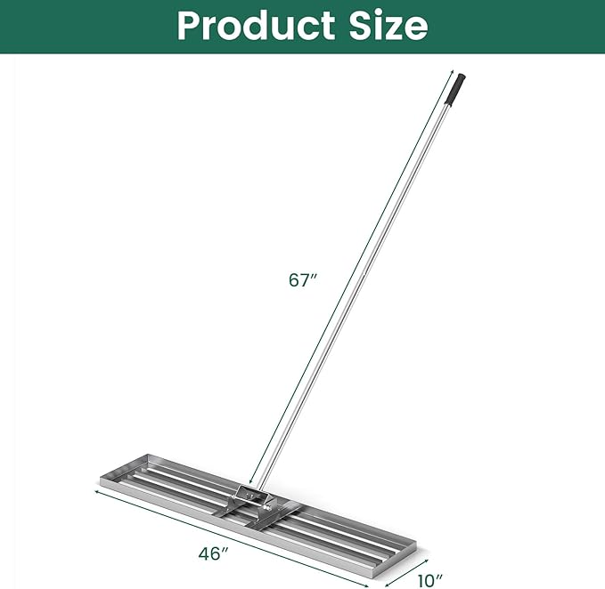 Goplus Lawn Leveling Rake, 46" x 10" Heavy Duty Level Lawn Tool w/ Ergonomic Handle for Soil, Effort-Saving Landscape Rake for Garden, Backyard, Golf Course, Farm, Pasture, Silver