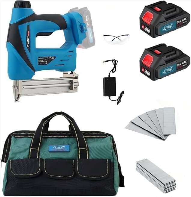 2 in 1 Nail Gun Battery Powered, 20V Cordless Nail Gun,400pcs Nails, 400pcs Staples, 2 * 2.0Ah Li-Ion Batteries and Charger, Brad Nailer for Home Improvement & DIY