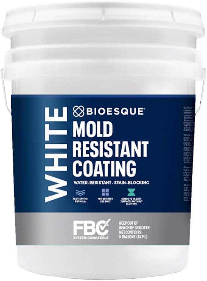 Bioesque Mold Resistant Coating, Water-Resistant, Stain-Blocking, Fast-Drying Formula, White, 5 Gallon (Pack of 1)