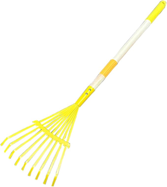 Xiando Kids Leaf Rake-Small Wooden Handle Leaf Rake with Metal Tines, 27inches /69cm Length, for Kids Enjoy Garden Cleaning Activities (Yellow)