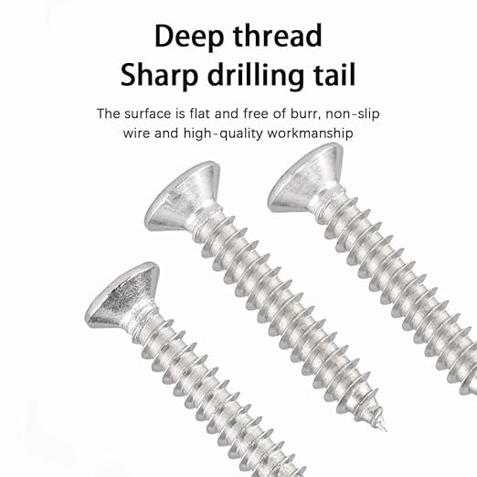 M4 Wood Screws Assortment Fasteners Kit 530Pcs,304 Stainless Steel Self-Tapping Screws,Phillips Drive Sheet Metal Screws Set,Countersunk Flat Head Assorted Screws,Self Tapping Screws for Metal