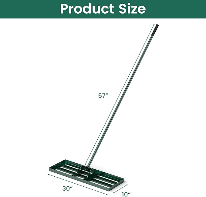 Goplus Lawn Leveling Rake, 30" x 10" Heavy Duty Level Lawn Tool w/ Ergonomic Handle for Soil, Effort-Saving Landscape Rake for Garden, Backyard, Golf Course, Farm, Pasture
