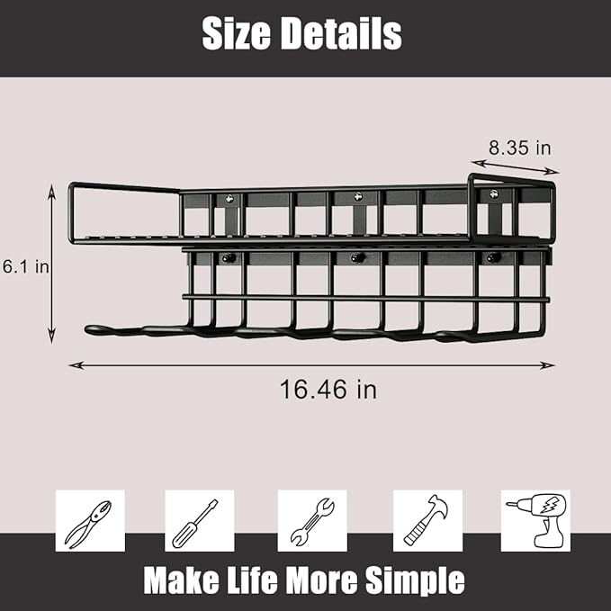 AZERPIAN Tool Organizer Heavy Duty Power Wall Mount for Drill and Cordless Tools Heavy Duty Rack for Garage Organization Workshop Pegboard (1 Layers 4 Slots)