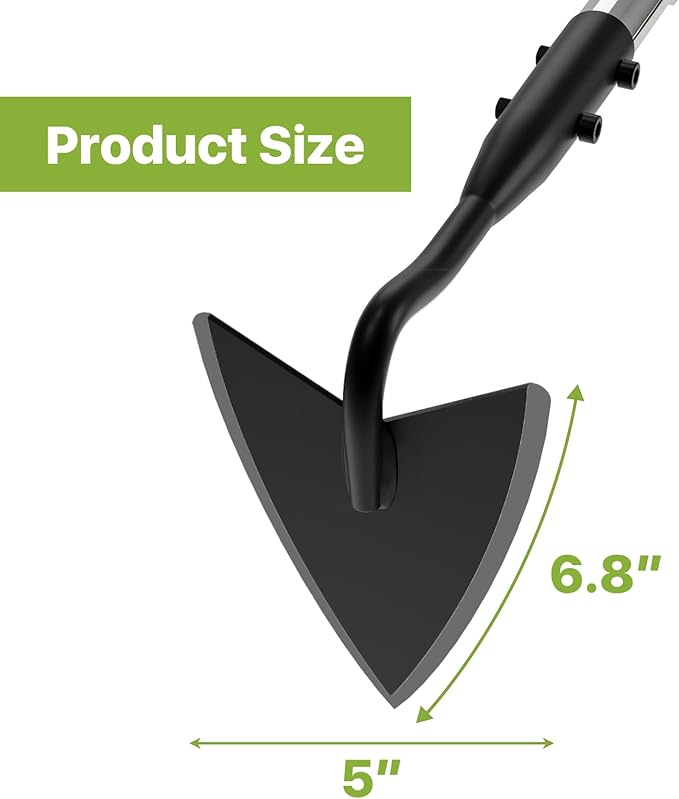 Warren Hoe Garden Tool, Heavy Duty Garden Hoes for Weeding Long Handle, Easy Stand Up Triangle Weeder Tool for Garden, 35-66 inch Adjustable Gardening Hoe for Weed, Trench, Loosen Soil, Landscape