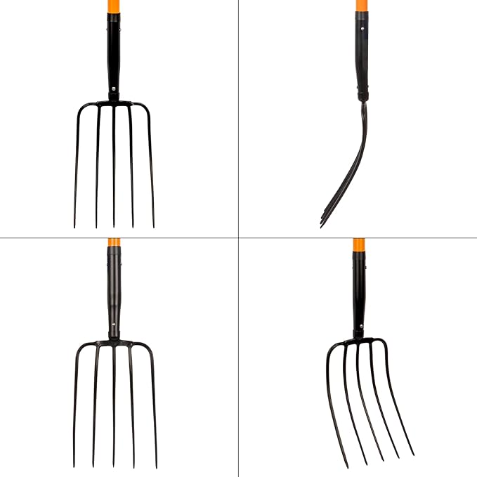 VNIMTI Pitch Fork for Gardening, 5 Tine Pitchfork Heavy Duty with Fiberglass Handle, 58 Inches