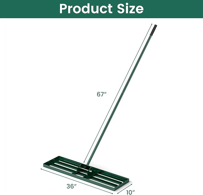 Goplus Lawn Leveling Rake, 36" x 10" Heavy Duty Level Lawn Tool w/ Ergonomic Handle for Soil, Effort-Saving Landscape Rake for Garden, Backyard, Golf Course, Farm, Pasture
