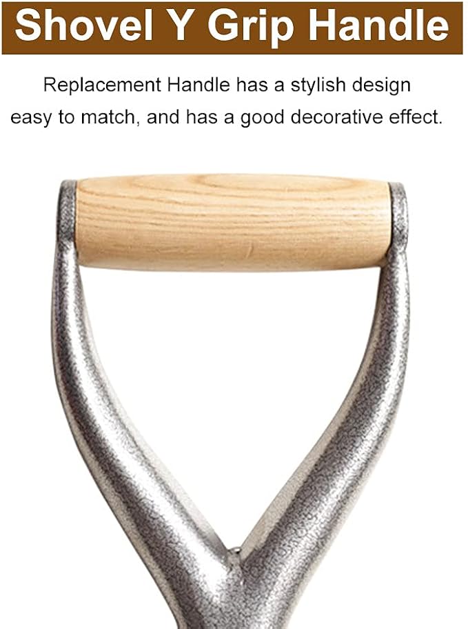 CALIDAKA Shovel D Grip Handle 3.1cm/1.22inch Inside Diameter Metal Replacement With Wooden Grip for Garden Digging Raking Tool 9.05x4.7inch
