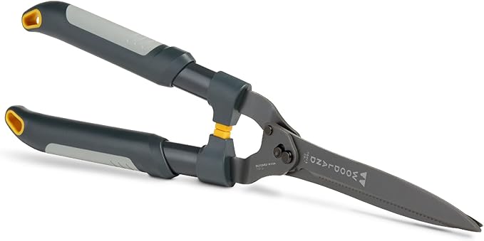 Woodland Tools Heavy Duty Hedge Shears, 25 Inch Manual Hedge Clippers with 10 Inch Lever-Assist Blades and Non Stick Coating, Branch Trimmer for Dense Shrubs and Overgrown Hedges