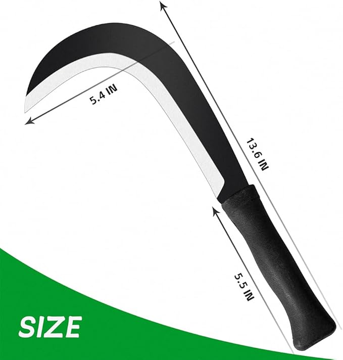 Sickle Garden Tool Machete for Yard Work and Cutting Trees Heavy Duty Machetes Knife Brush Clearing Sickles with Carbon Steel Blade for Grass, Harvest, Weeding
