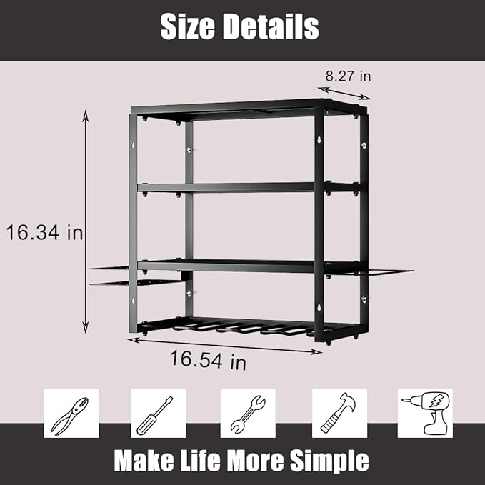 AZERPIAN Tool Organizer Heavy Duty Power Wall Mount for Drill and Cordless Tools Heavy Duty Rack for Garage Organization Workshop Pegboard (3 Layers 4 Slots)