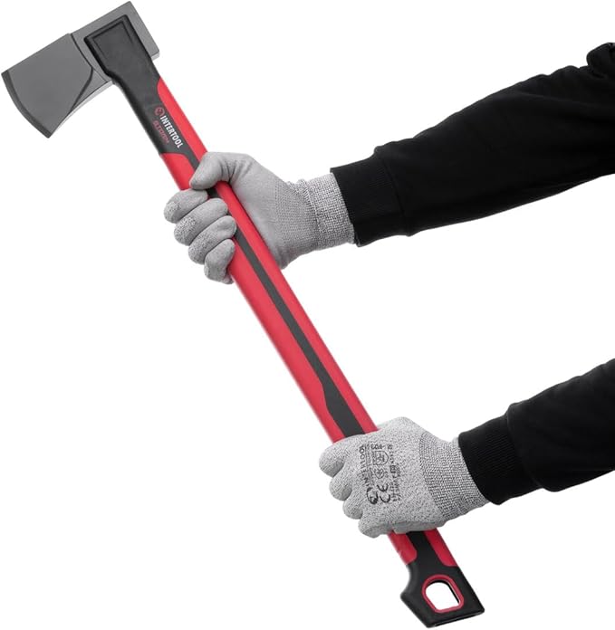 INTERTOOL 28” Chopping Axe, Tree Felling Ax Tool, Deeper Cuts, Wood Splitting, Kindling, Camp, Firewood, Survival, Shock Absorbing Anti-Slip Grip Handle, Sheath, Storm HT08-0296