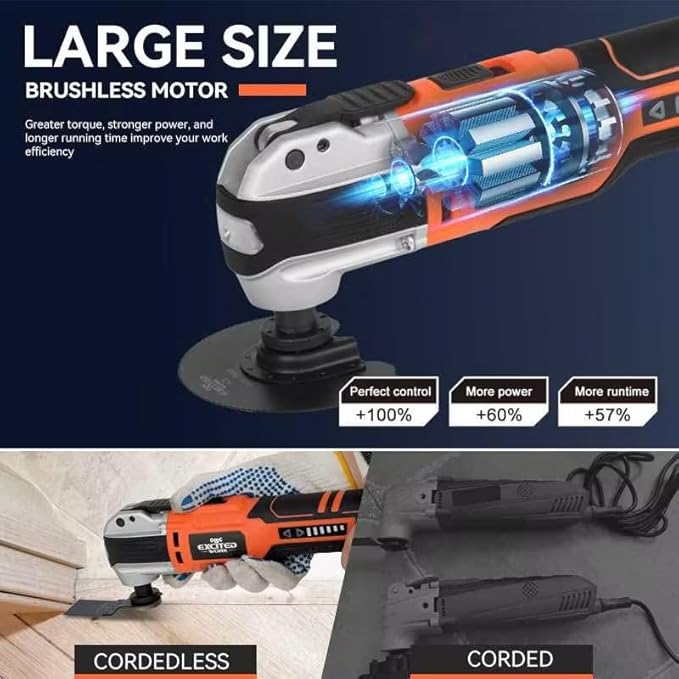 20V Cordless Oscillating Tool Kits, LAZYLAND Brushless Oscillating Multitool with 6-variable speed, Battery and accessories for Cutting, Grinding, Scraping, Sanding