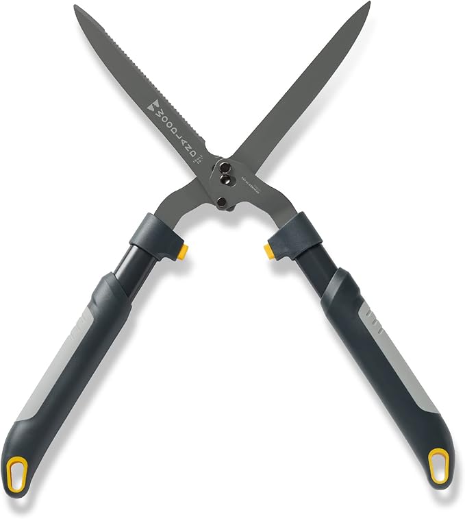 Woodland Tools Heavy Duty Hedge Shears, 25 Inch Manual Hedge Clippers with 10 Inch Lever-Assist Blades and Non Stick Coating, Branch Trimmer for Dense Shrubs and Overgrown Hedges
