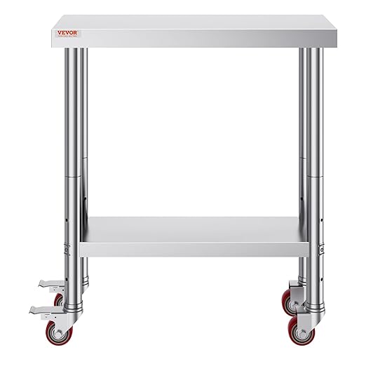 Mophorn 30x18x34 Inch Stainless Steel Work Table 3-Stage Adjustable Shelf with 4 Wheels Heavy Duty Commercial Food Prep Worktable with Brake for Kitchen Prep Work