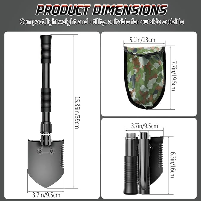 Digging Shovel, 15.35'' Lightweight Camping Shovel Portable High Carbon Steel Folding Mini Trowels for Outdoor Camping Backpacking Hiking Car Emergency Home Garden
