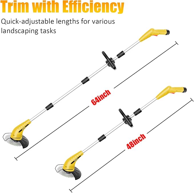 Electric Weed Wacker: Grass String Trimmer with 12V 2.0Ah Batteries & Fast Charger - Cordless Lightweight Cutter/Edger/Mower with 2 Types Blades for Garden Yard Lawn, Yellow
