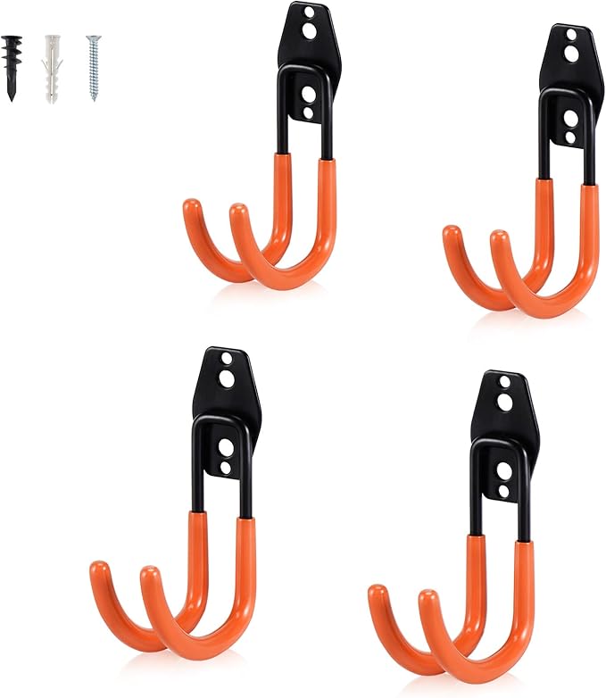 AOBEN Garage Hooks Heavy Duty, Steel Garage Storage Hooks, Utility Tool Hangers and Combinable Wall Mount for Organizing Ladders, Bikes, Hoses, and More Equipment (Large J, 4 Pack)