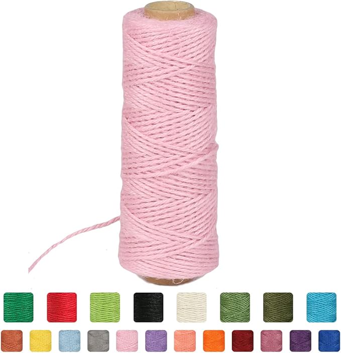 2mm 328ft Colored Natural Jute Twine String for Gift Wrapping Craft Baker Plant Christmas Ribbon Twine Handmade Arts Decoration Thin Packing String Home Decor