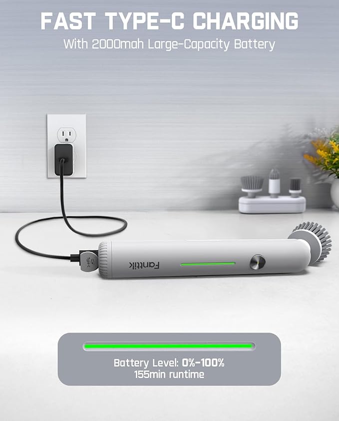 Fanttik G9 Nano Cordless Spin Scrubber with NeoPulse Motor, IPX7 Waterproof Grout Brush, 8 Replaceable Heads & LED Display for Cleaning Bathroom, Tile, Corners - White