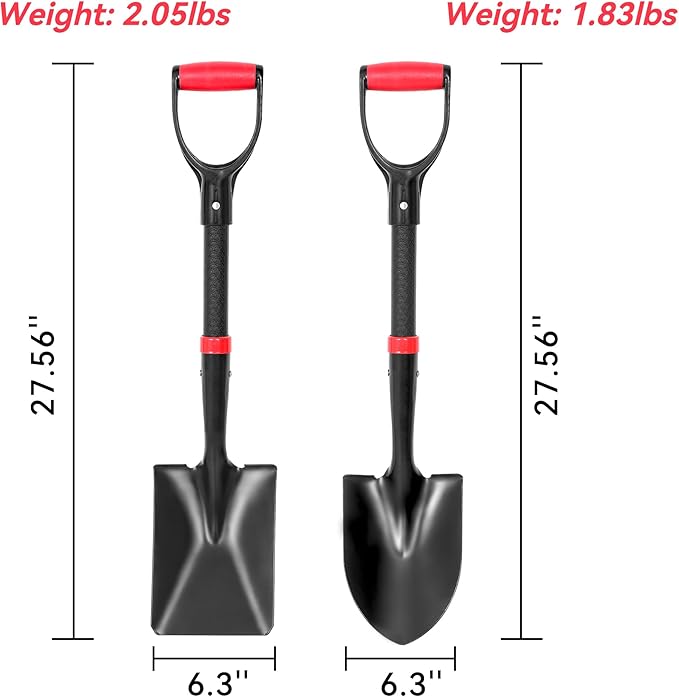 SHARK ATTACK 2 Pack 28 Inch Mini Shovel with D-Grip Handle - Kids Shovel Steel Construction with Powder Coating, Compact Digging Tool for Gardening, Camping & Car Emergency