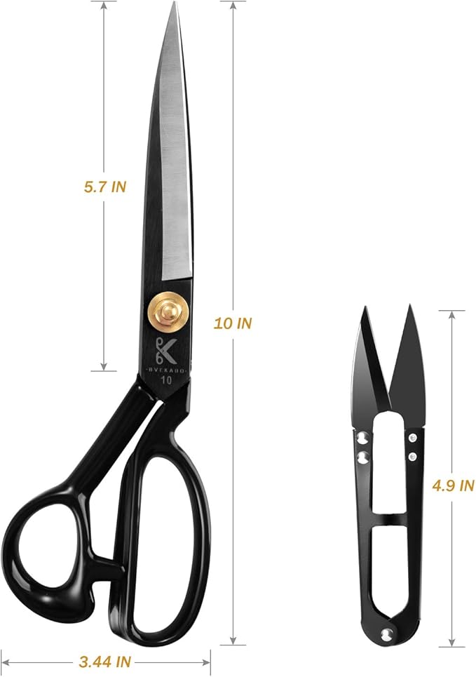 Sewing Scissors, 10 Inch Fabric Dressmaking Scissors Upholstery Office Shears for Tailors Dressmakers, Best for Cutting Fabric Leather Paper Raw Materials Heavy Duty High Carbon Steel(Right-Handed)