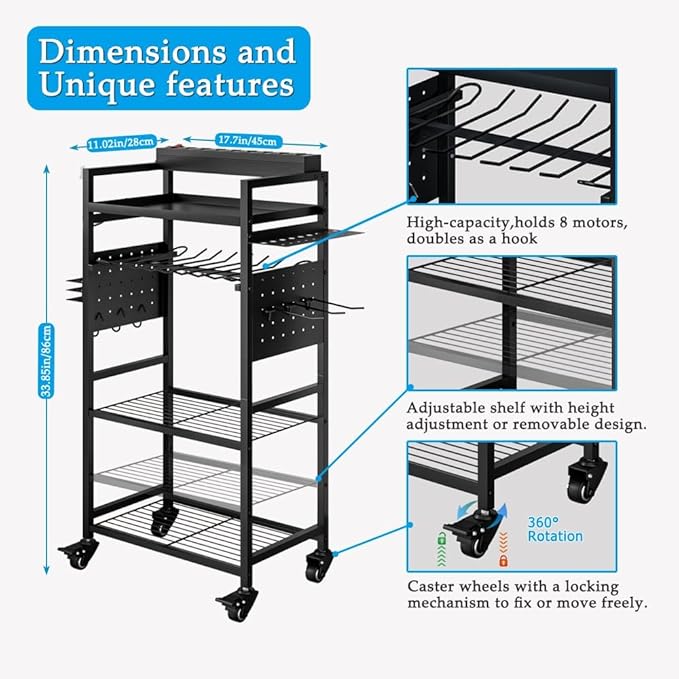 Large Power Tool Organizer Cart with Charging Station, Garage Floor Standing Rolling Drill and Tools Battery Storage Cart on Wheels, Heavy Duty Utility Rack Shelf for Men, Husband, Father.