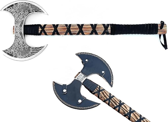 MDM-Ax106 24" Double Headed Viking Axe – Handmade High Carbon Steel Battle Axe with Rosewood Shaft | Double Sided Dane Axe | Custom Gift for Men | Christmas