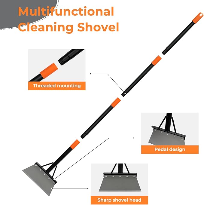 Garden Flat Shovel,Heavy Duty Weeding Tools Gardening,60" Long Handle Metal Floor Scraper,Multifunctional Cleaning Shovel for Lawn Edging, Scraping, Weed and Ice Removal